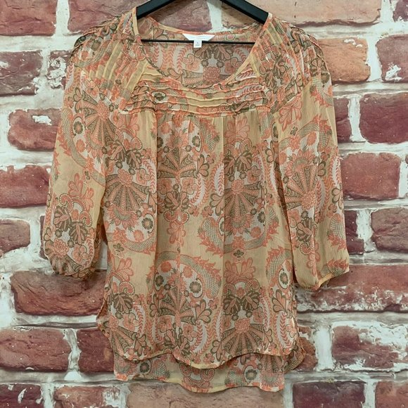 LAUREN CONRAD WOMEN'S PINK & TAUPE MULTICOLOR BOHO FLORAL PULLOVER BLOUSE - Picture 5 of 7